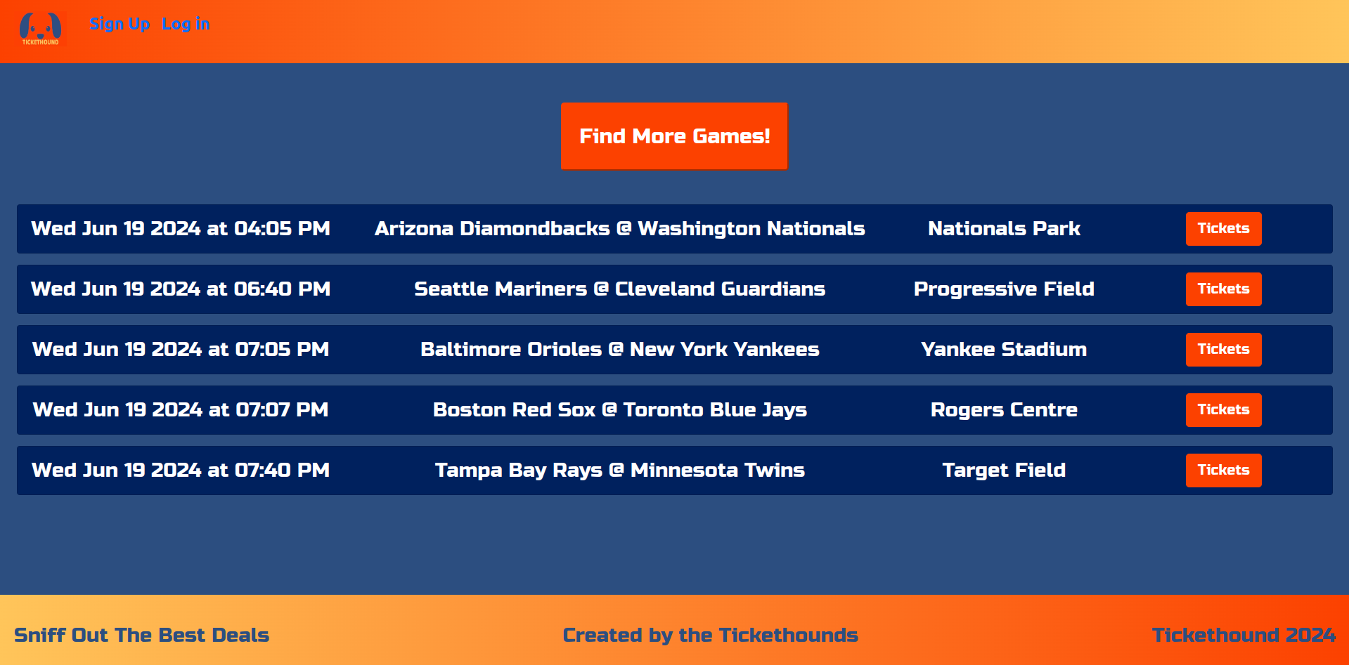 TicketHound home page